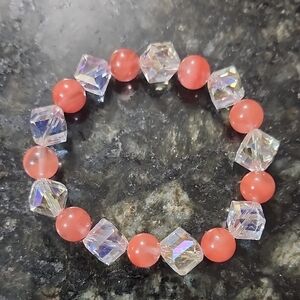 Handmade Beaded Bracelet with Cherry Quartz and Crystal